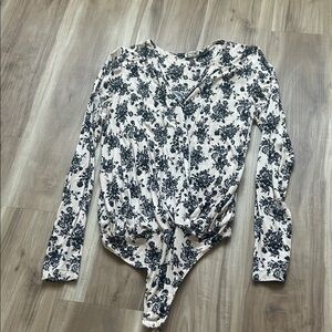 Free People Cream and Black Floral Bodysuit